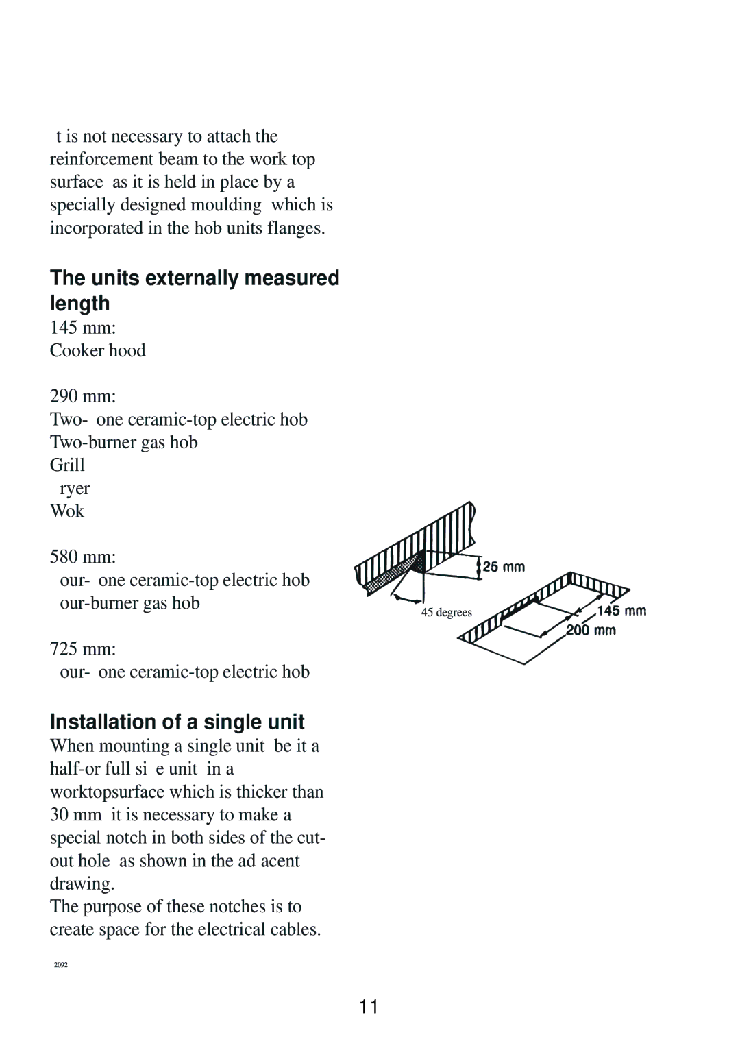 AEG 231GR-M RU 949600674 manual Units externally measured length, Installation of a single unit 