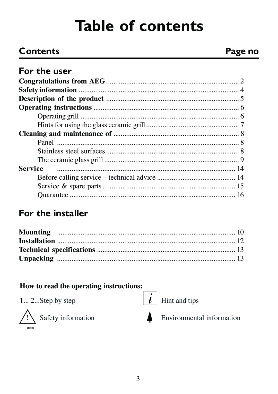 AEG 231GR-M RU 949600674 manual Table of contents 