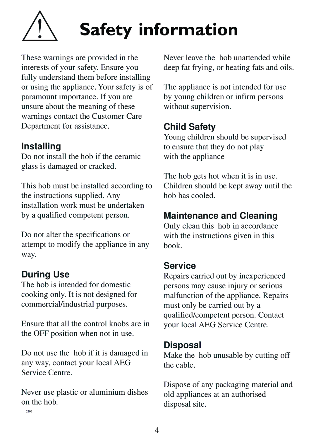 AEG 231GR-M manual Safety information 