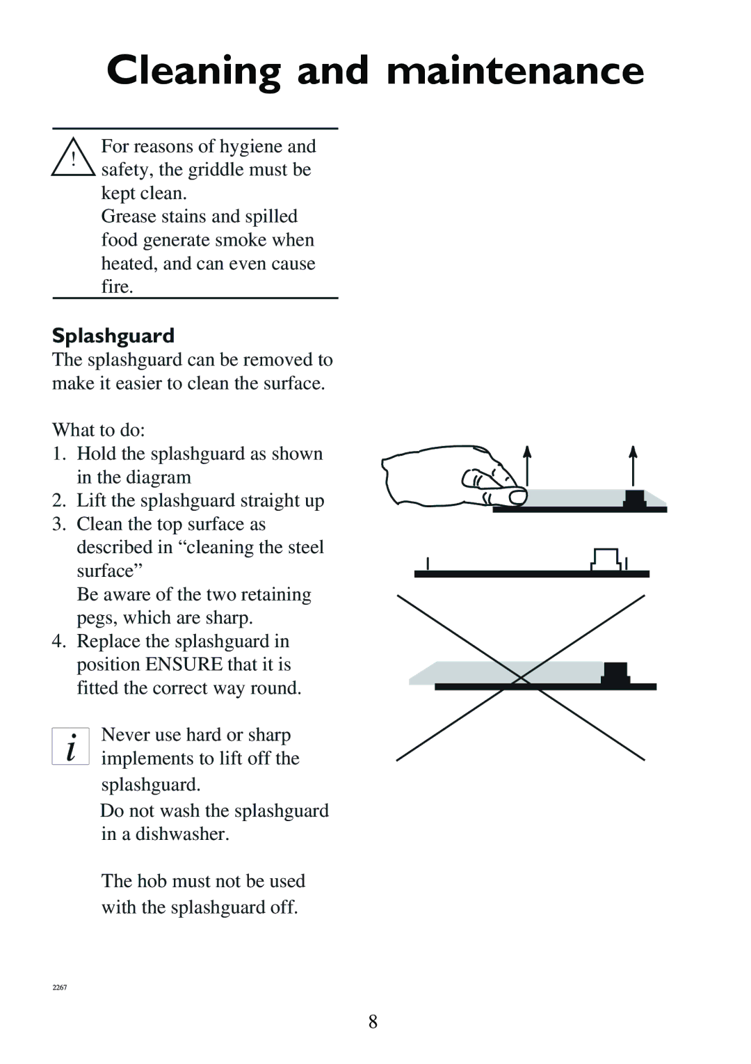 AEG 231GR-M manual Cleaning and maintenance, Splashguard 