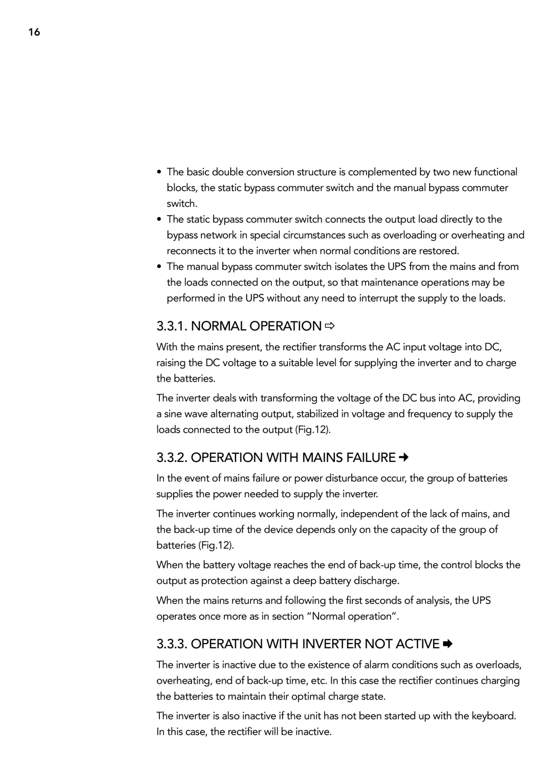 AEG 2.33 2 user manual Normal operation, Operation with mains failure, Operation with inverter not active 