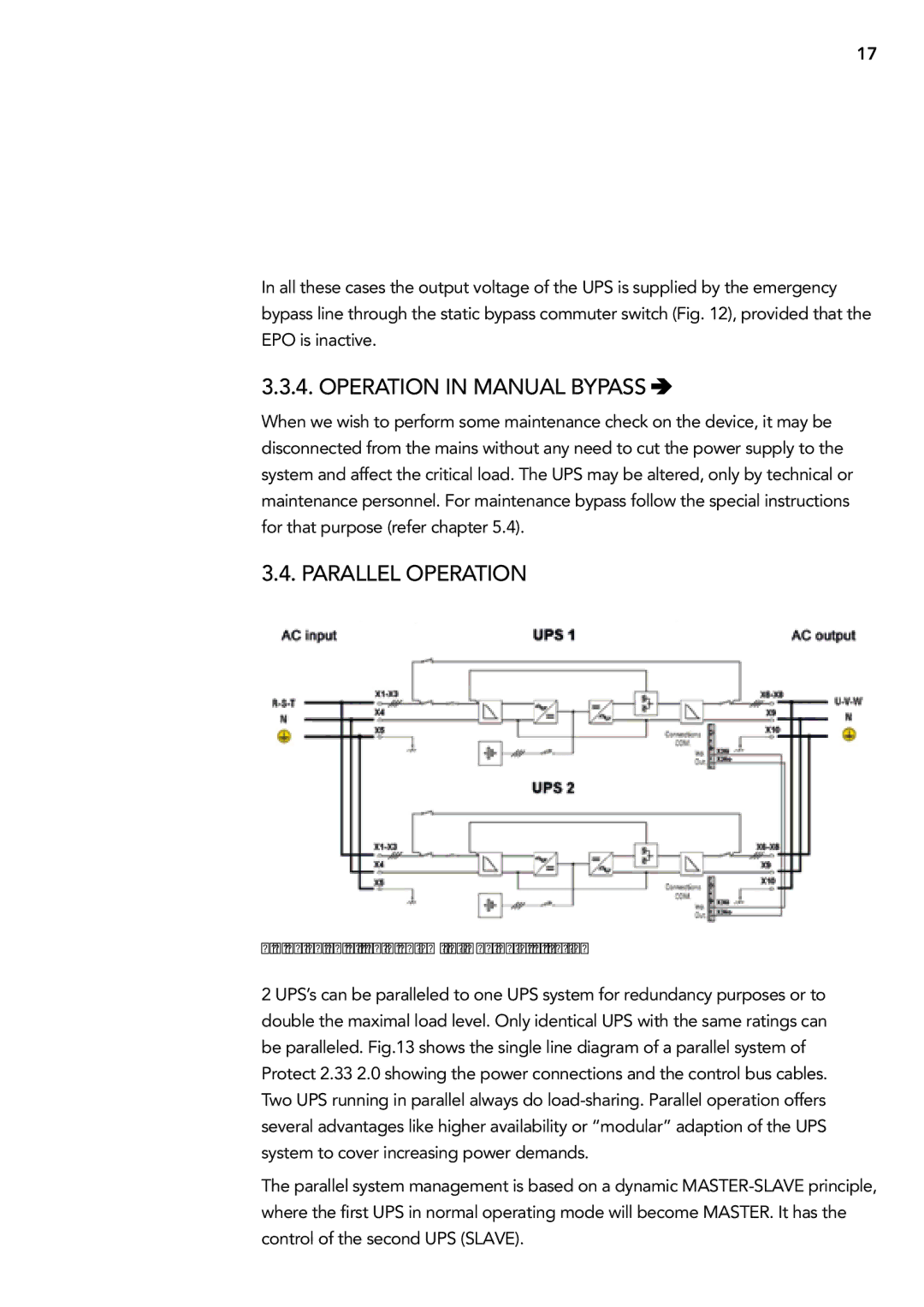 AEG 2.33 2 user manual Operation in manual bypass, Parallel operation 