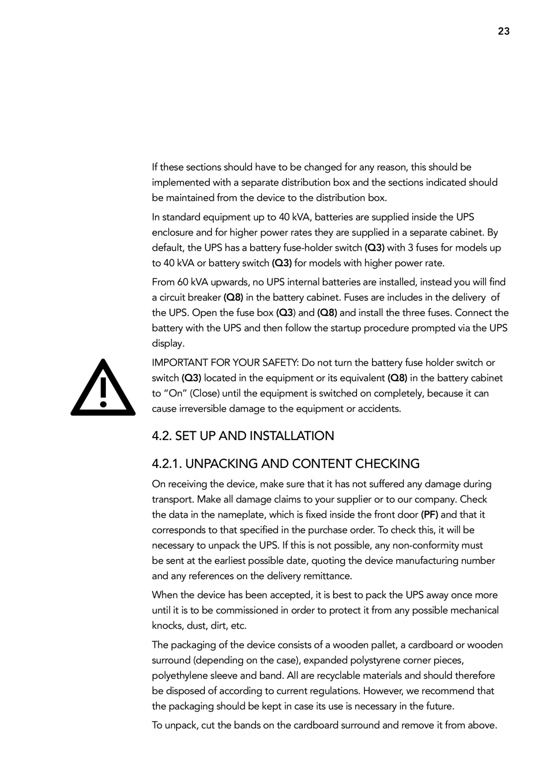 AEG 2.33 2 user manual Set up and installation Unpacking and content checking 