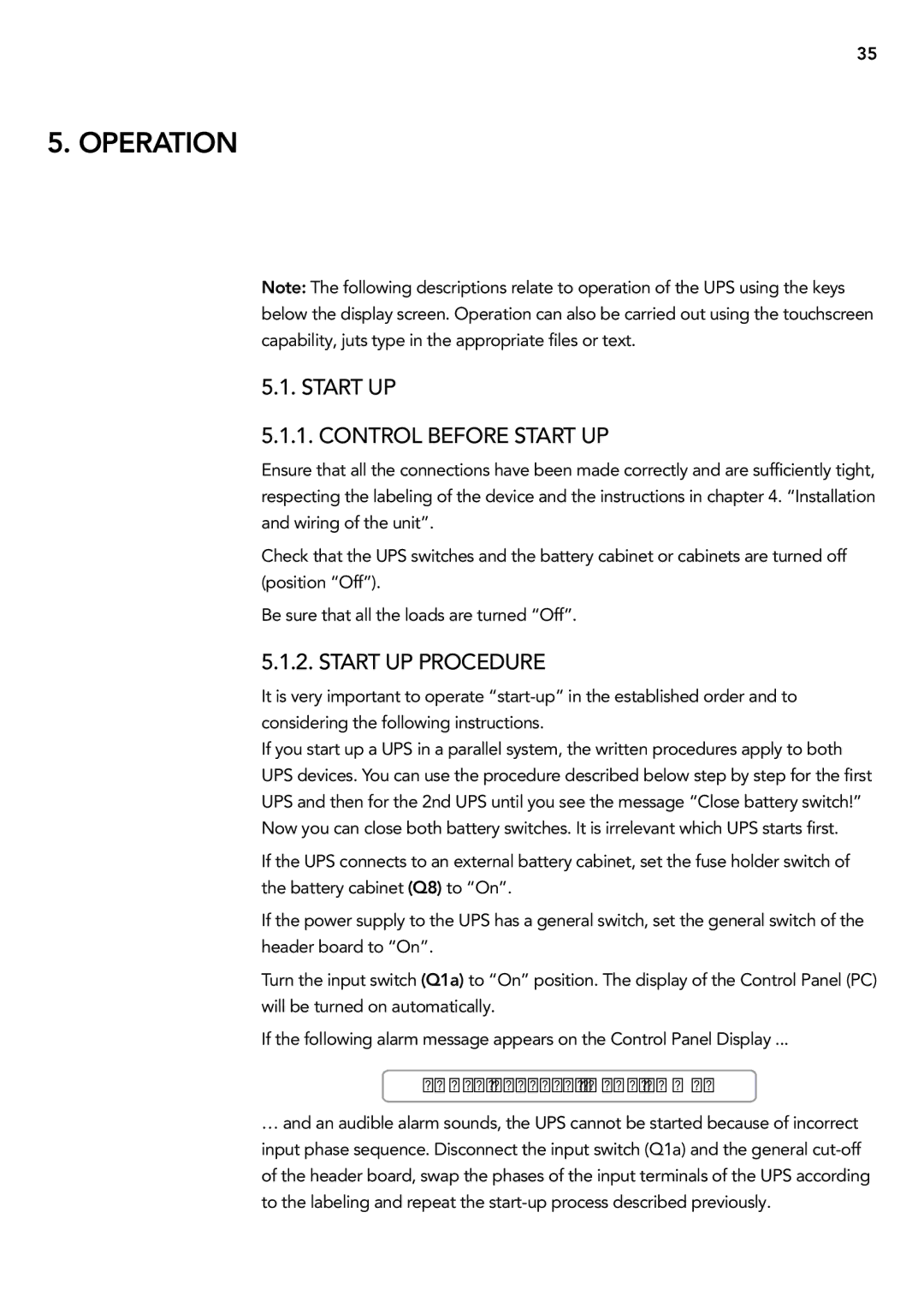 AEG 2.33 2 user manual Operation, Start up Control before start up, Start up procedure 