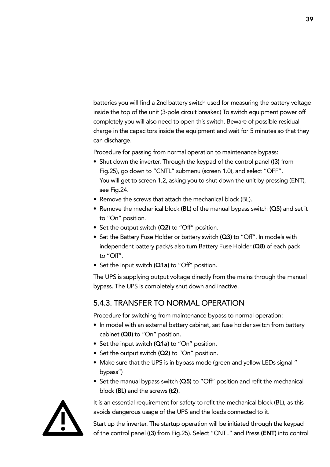 AEG 2.33 2 user manual Transfer to normal operation 