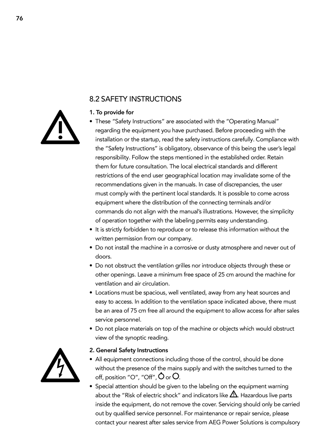 AEG 2.33 2 user manual Safety Instructions, To provide for 