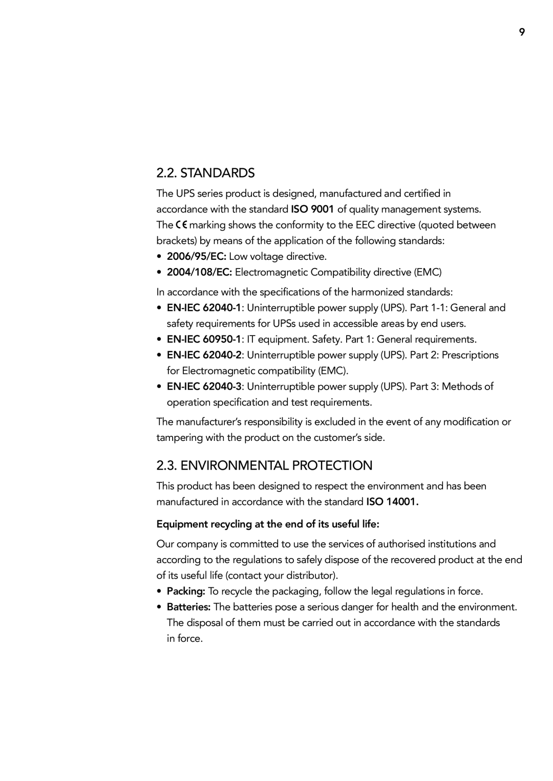 AEG 2.33 2 user manual Standards, Environmental protection 