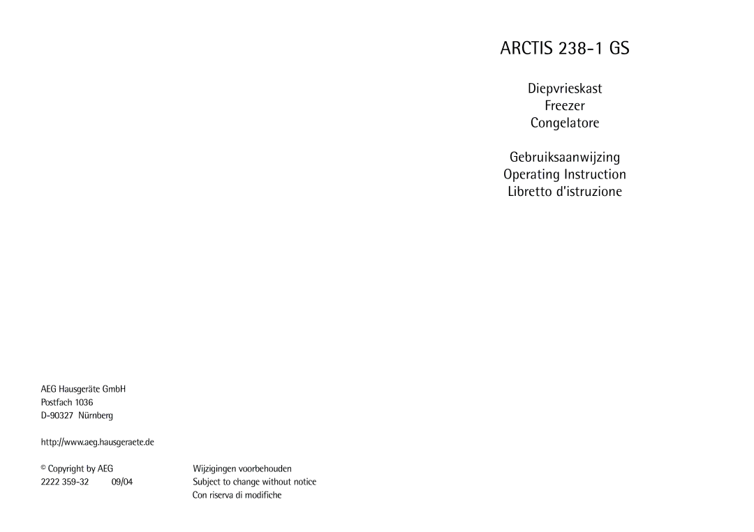 AEG 238-1 GS manual 09/04, Con riserva di modifiche 