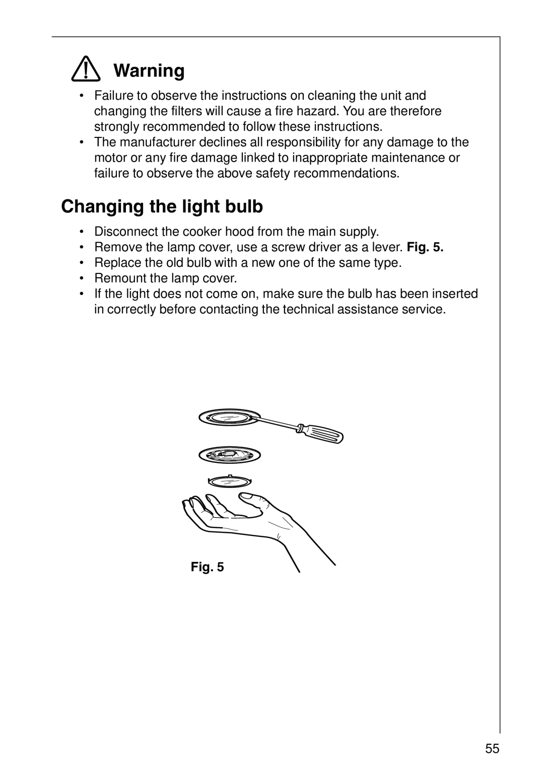 AEG 2490 D, 2460 D installation instructions Changing the light bulb 