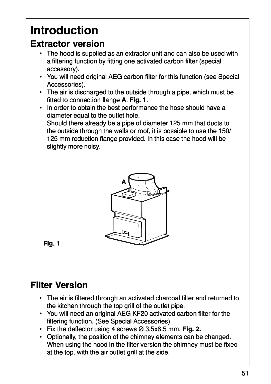 AEG 2490 D, 2460 D installation instructions Introduction, Extractor version, Filter Version 