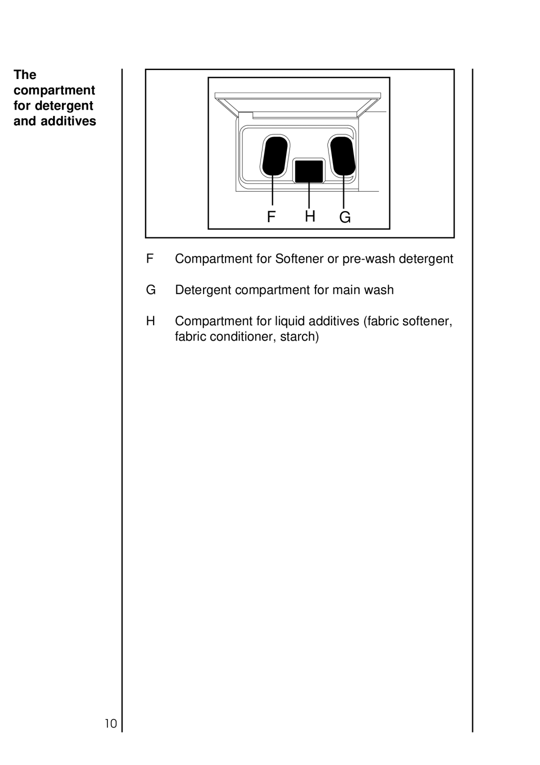 AEG 2550 manual Compartment for detergent and additives 