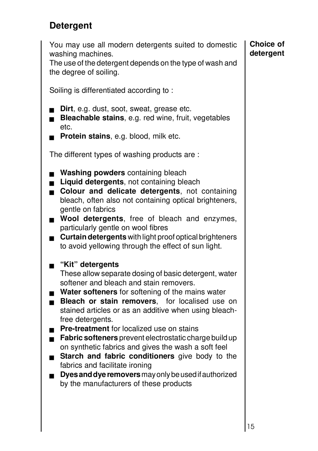 AEG 2550 manual Detergent, Kit detergents 