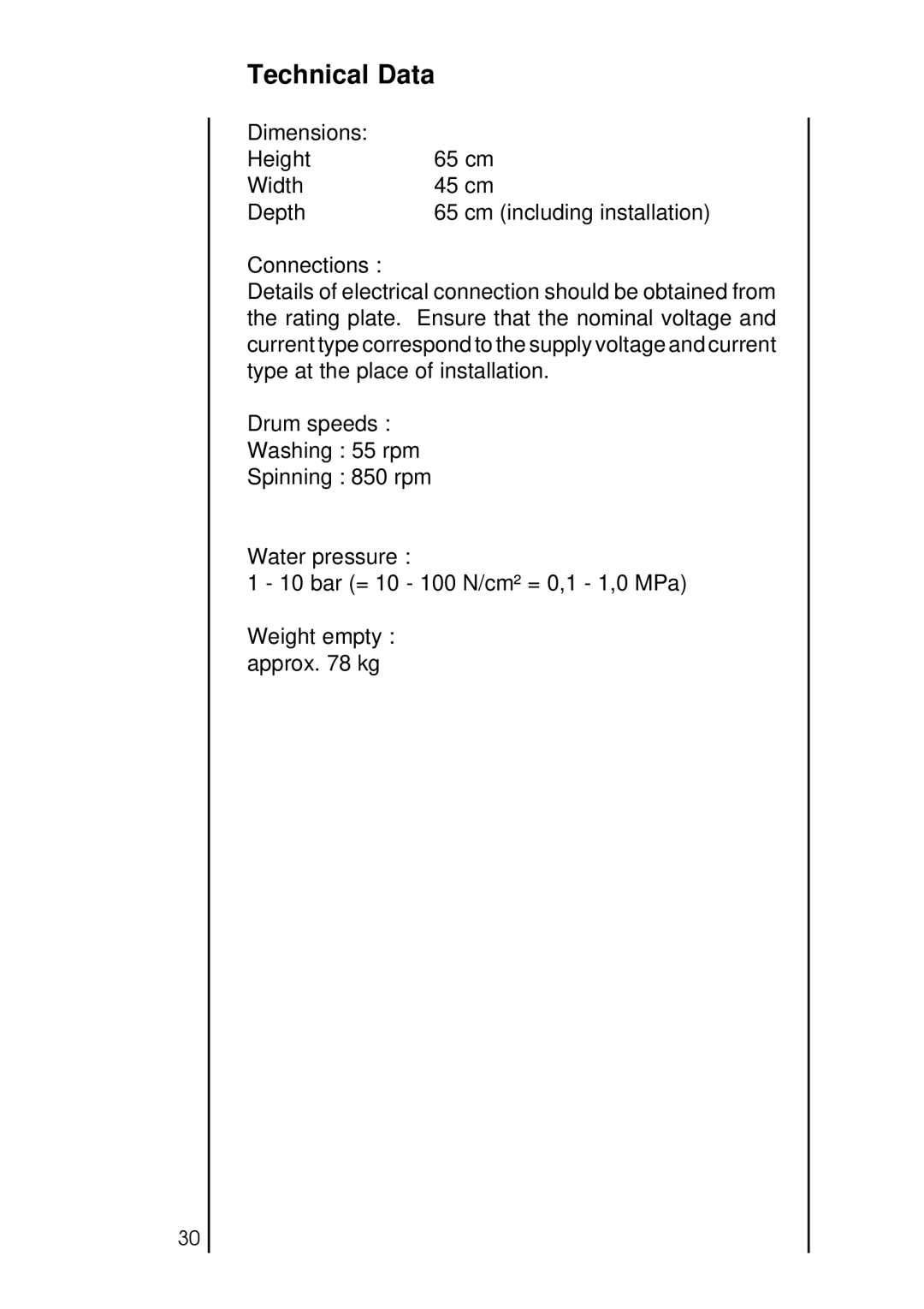 AEG 2550 manual Technical Data 