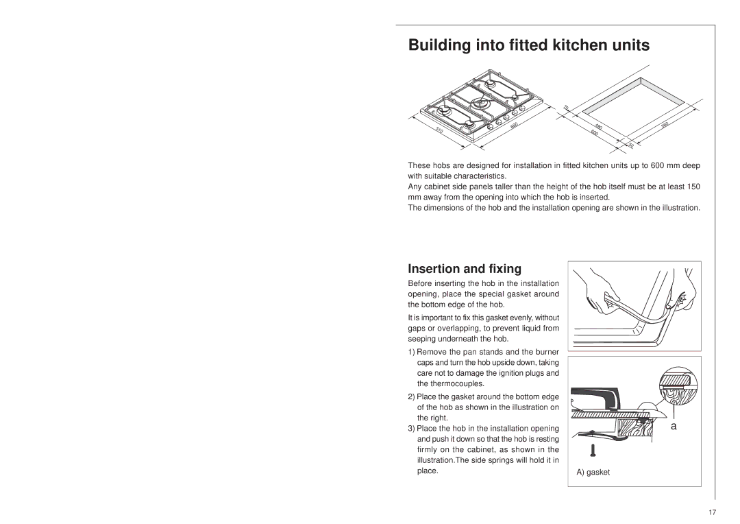 AEG 25742 GM installation instructions Building into fitted kitchen units, Insertion and fixing 