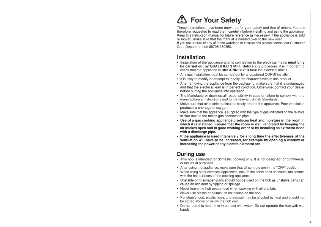 AEG 25742 GM installation instructions For Your Safety, Installation, During use 