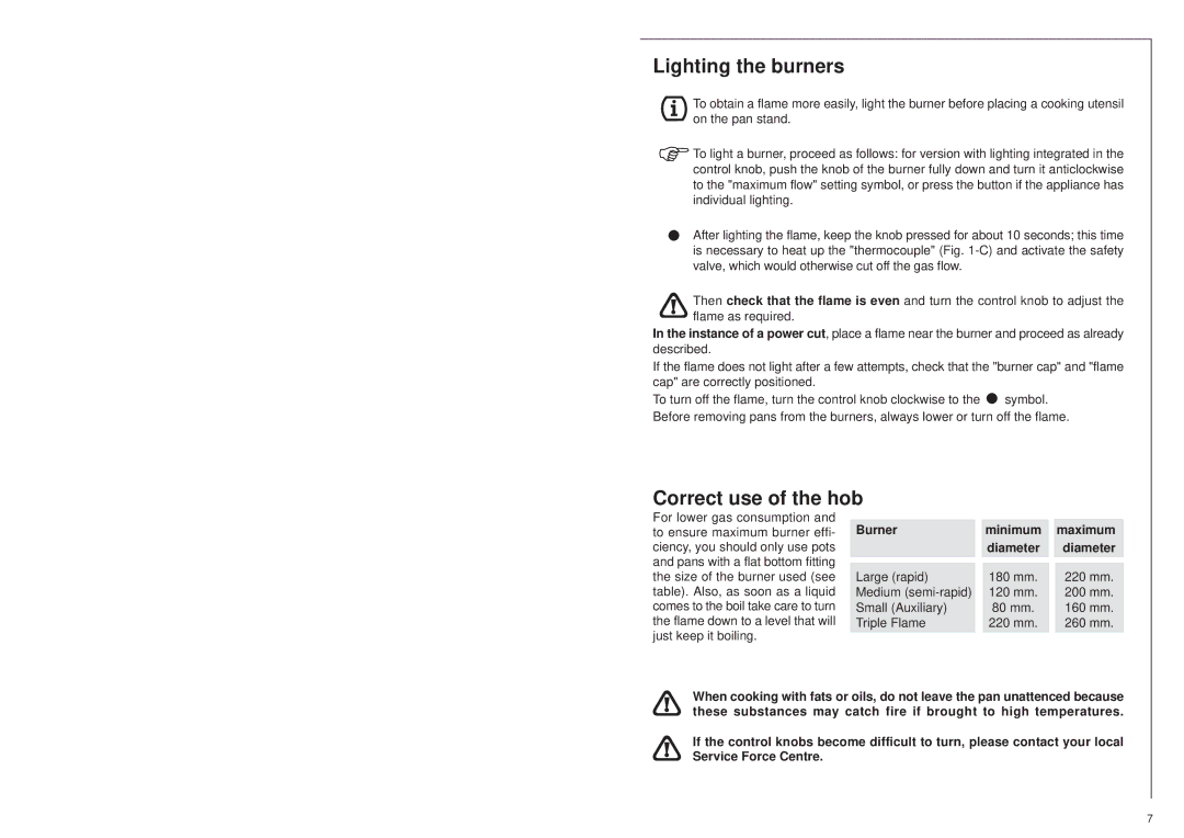 AEG 25742 GM installation instructions Lighting the burners, Correct use of the hob 