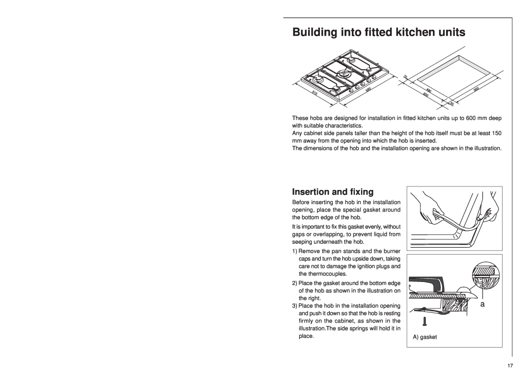AEG 25742 GM installation instructions Building into fitted kitchen units, Insertion and fixing 