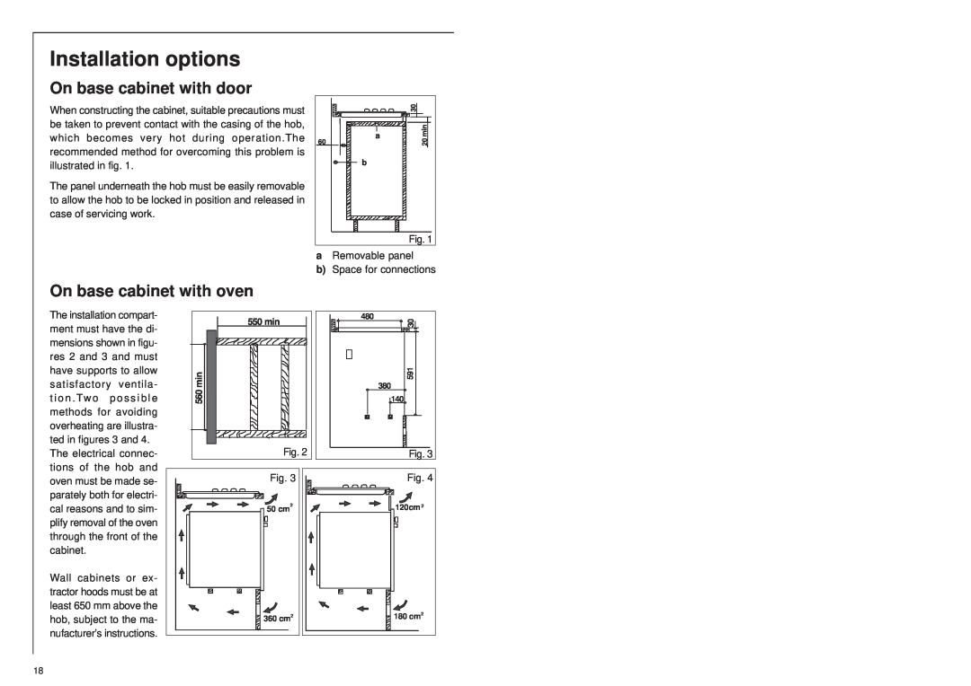AEG 25742 GM installation instructions Installation options, On base cabinet with door, On base cabinet with oven 