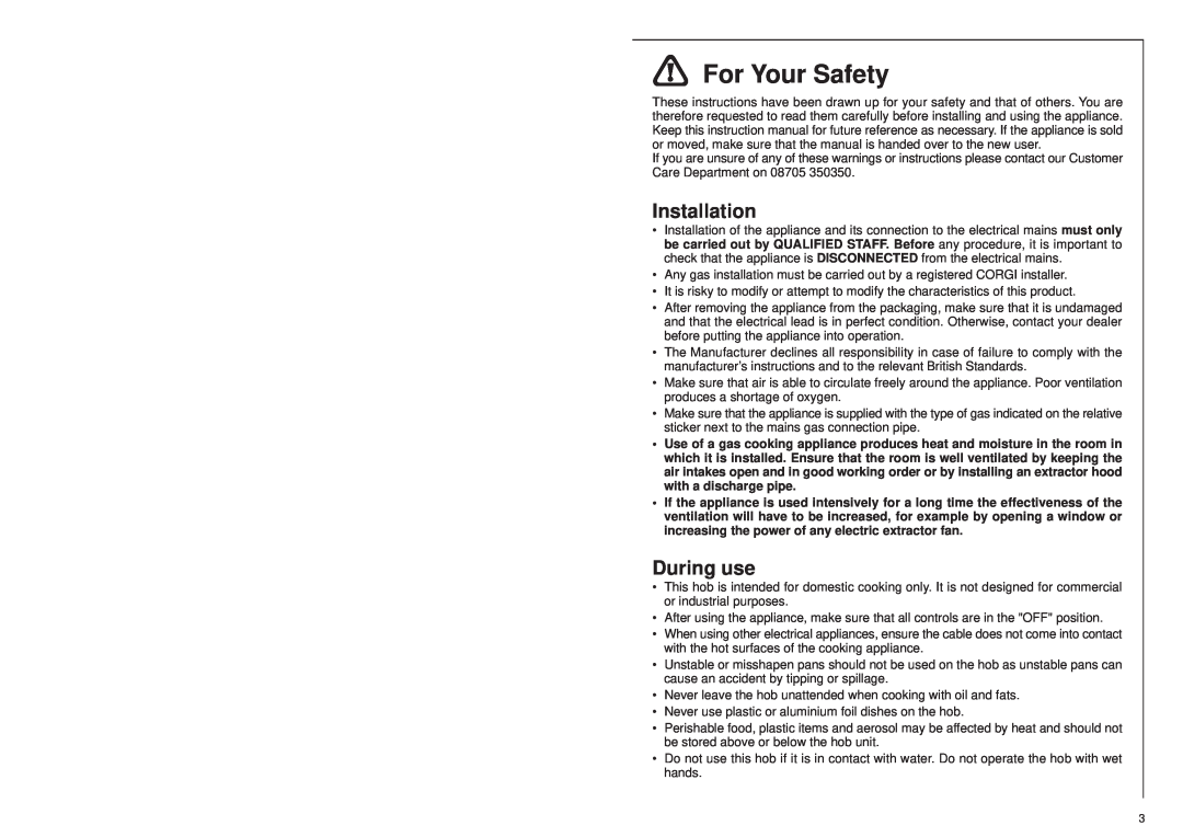 AEG 25742 GM installation instructions For Your Safety, Installation, During use 