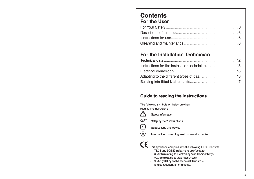 AEG 25742 GM Guide to reading the instructions, Contents, For the User, For the Installation Technician 