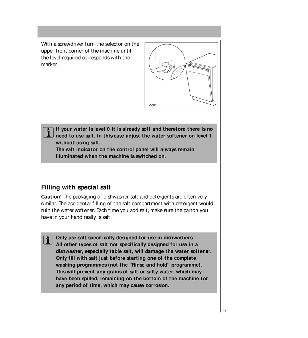 AEG 2807 manual Filling with special salt 