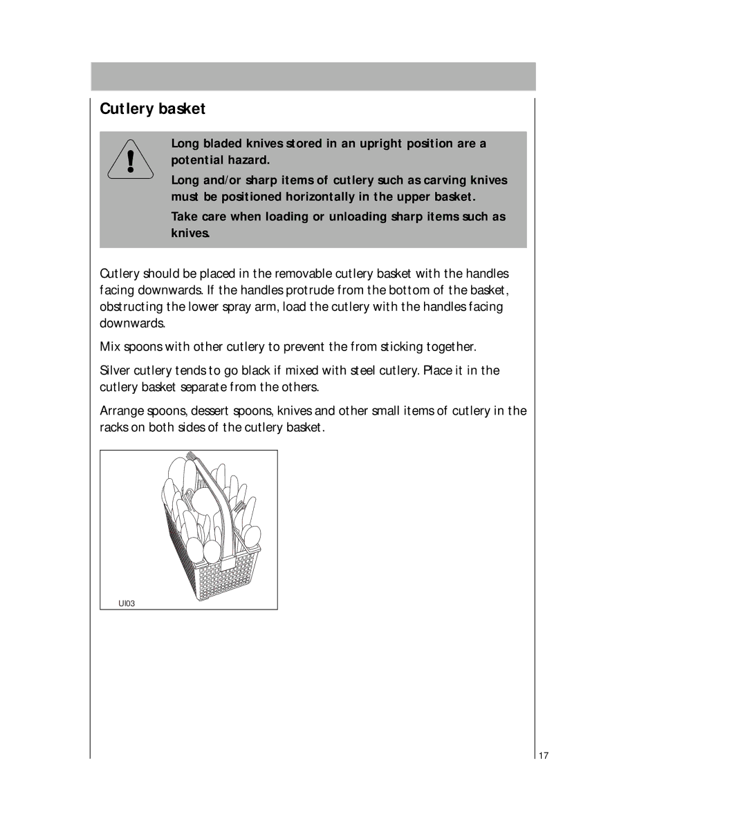 AEG 2807 manual Cutlery basket 