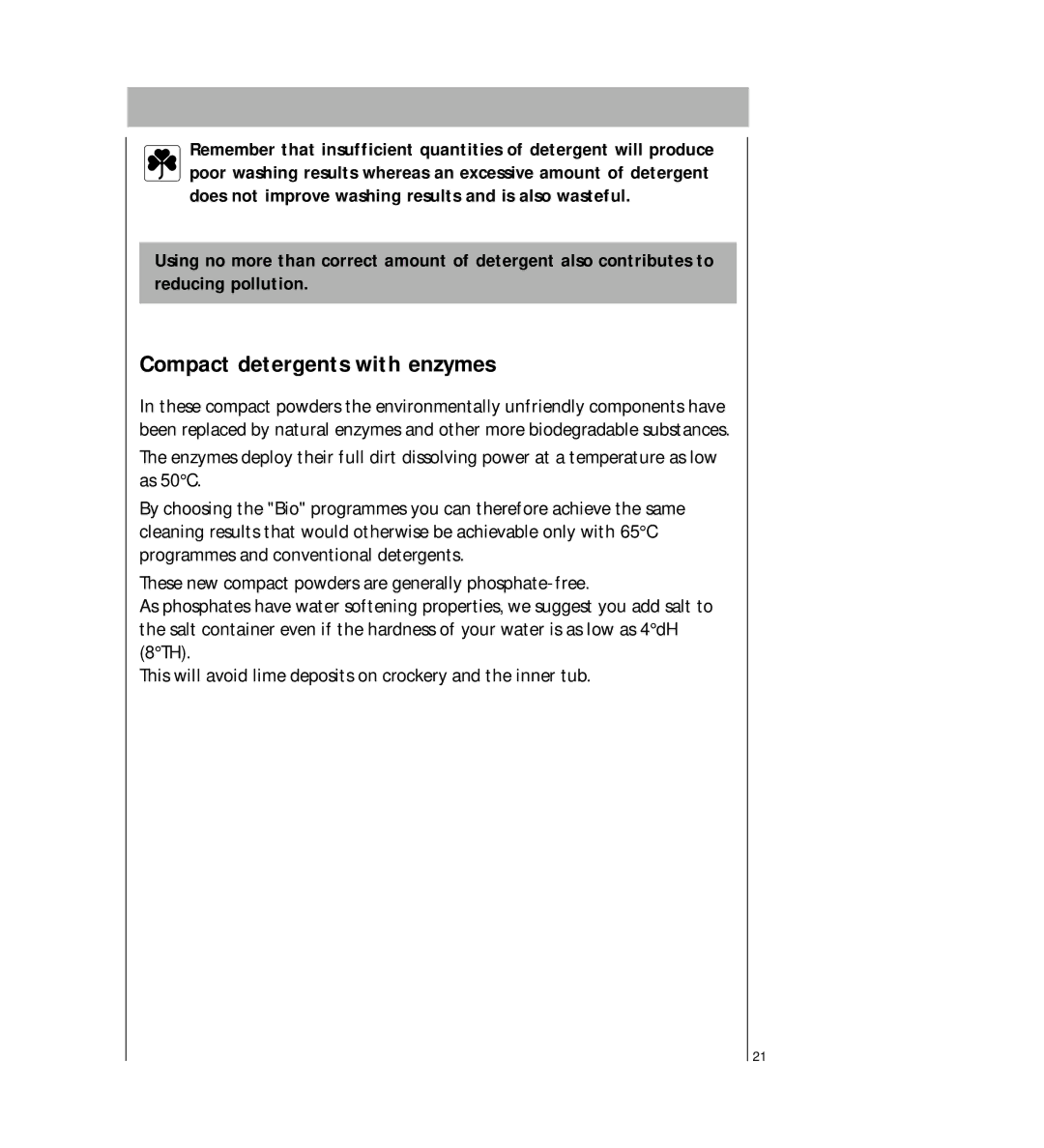 AEG 2807 manual Compact detergents with enzymes 