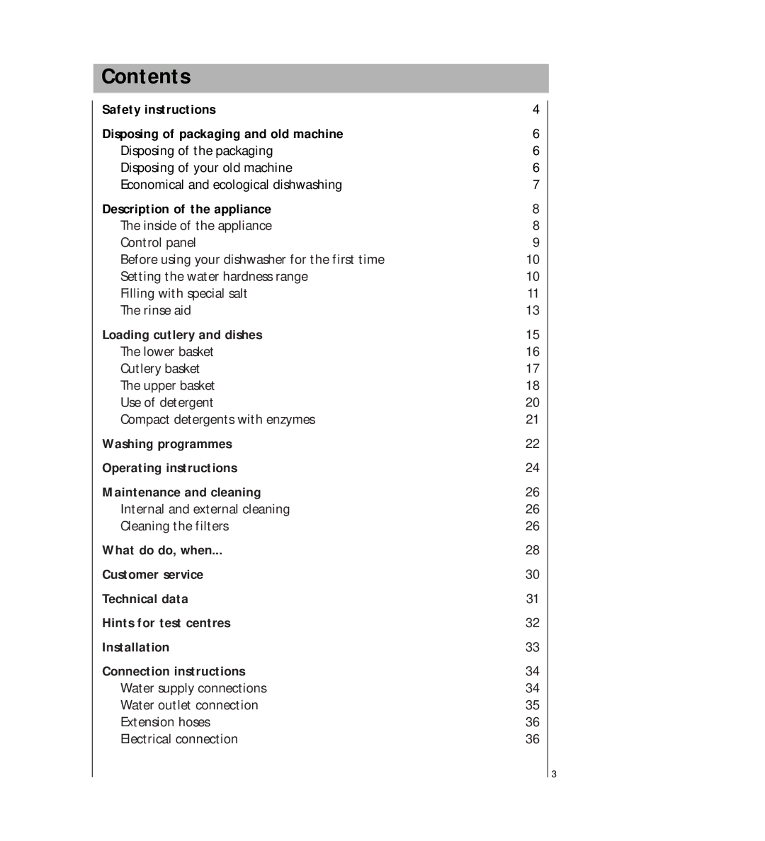 AEG 2807 manual Contents 