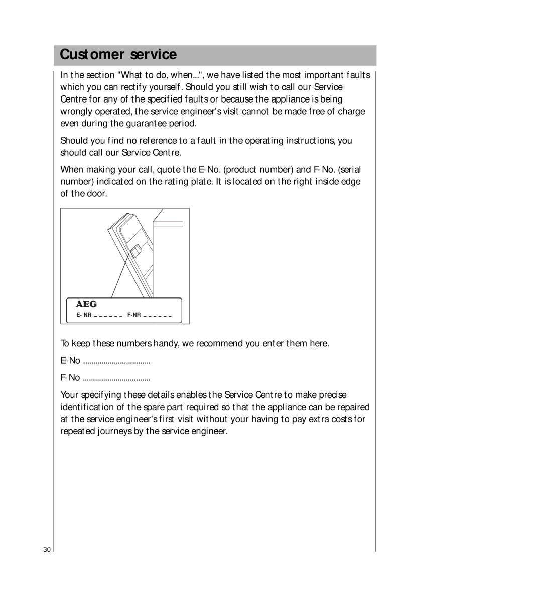 AEG 2807 manual Customer service 