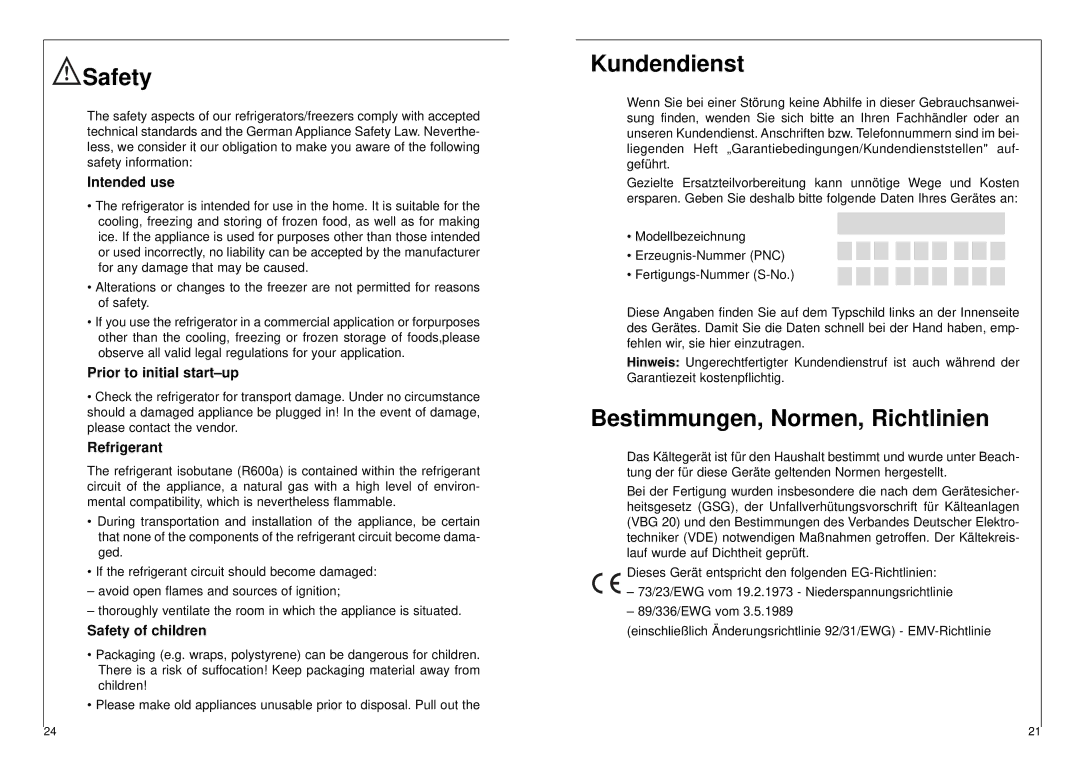 AEG 2842-6 DT manual Safety, Kundendienst, Bestimmungen, Normen, Richtlinien 