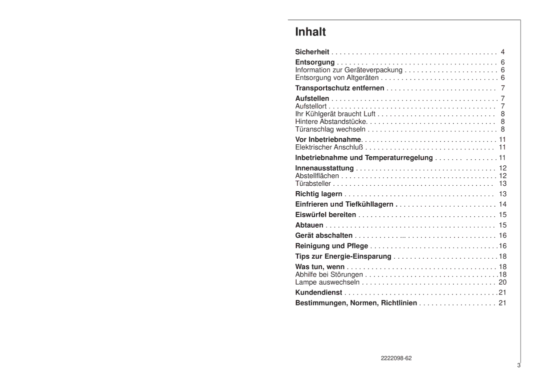 AEG 2842-6 DT manual Inhalt, Inbetriebnahme und Temperaturregelung 