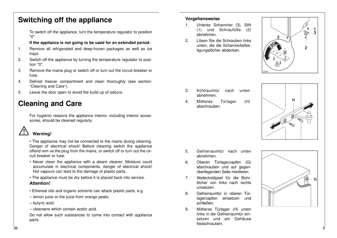 AEG 2842-6 DT manual Switching off the appliance, Cleaning and Care, Vorgehensweise 