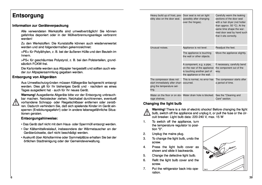 AEG 2842-6 DT manual Information zur Geräteverpackung, Entsorgung von Altgeräten, Entsorgungshinweise 