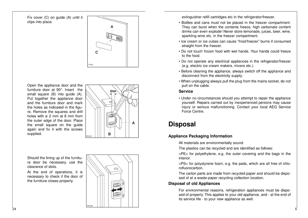 AEG 2842-6 I installation instructions Service, Appliance Packaging Information, Disposal of old Appliances 