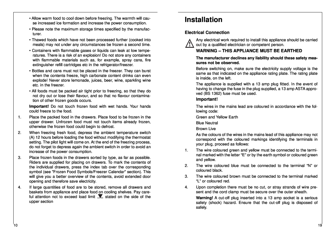 AEG 2842-6 I installation instructions Installation, Electrical Connection, Warning - This Appliance Must Be Earthed 