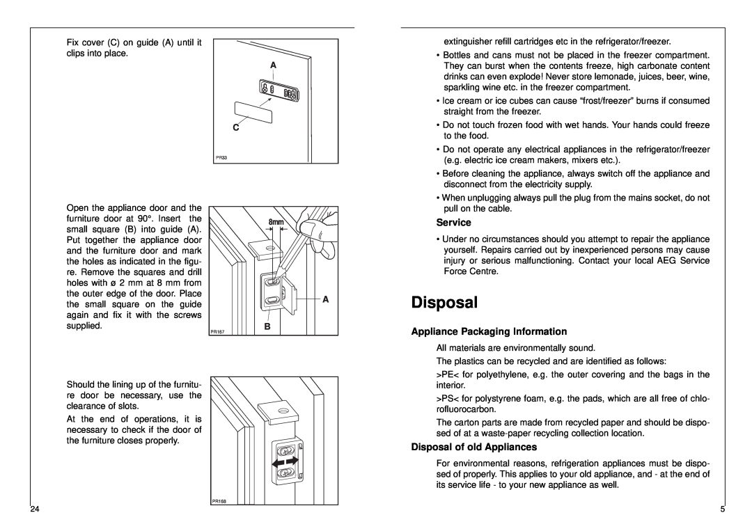 AEG 2842-6 I installation instructions Service, Appliance Packaging Information, Disposal of old Appliances 
