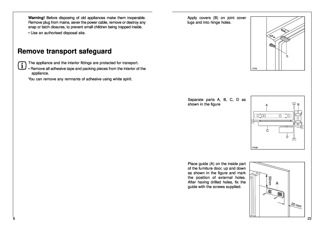 AEG 2842-6 I installation instructions Remove transport safeguard 