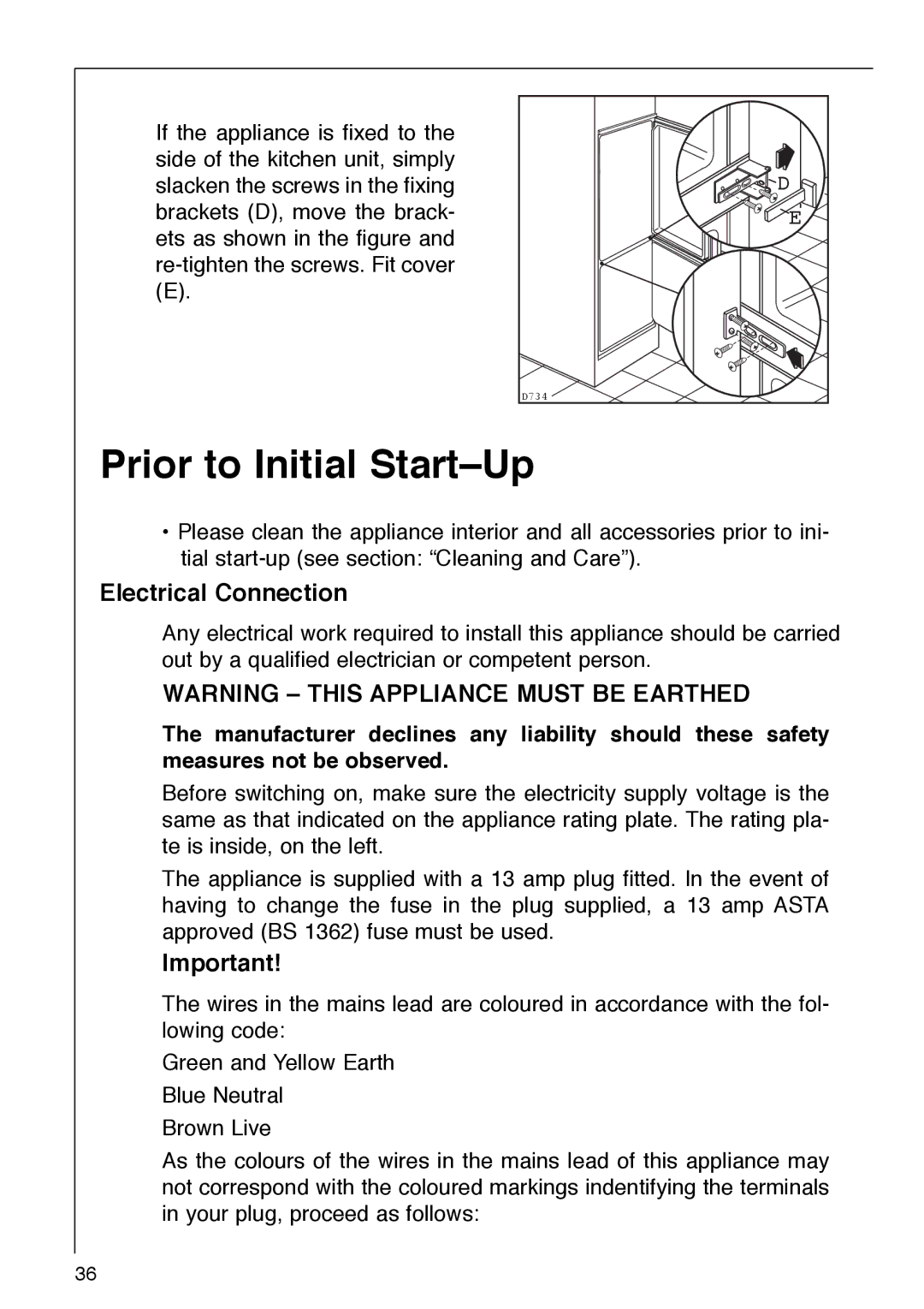 AEG 290-6I installation instructions Prior to Initial StartÐUp, Electrical Connection 