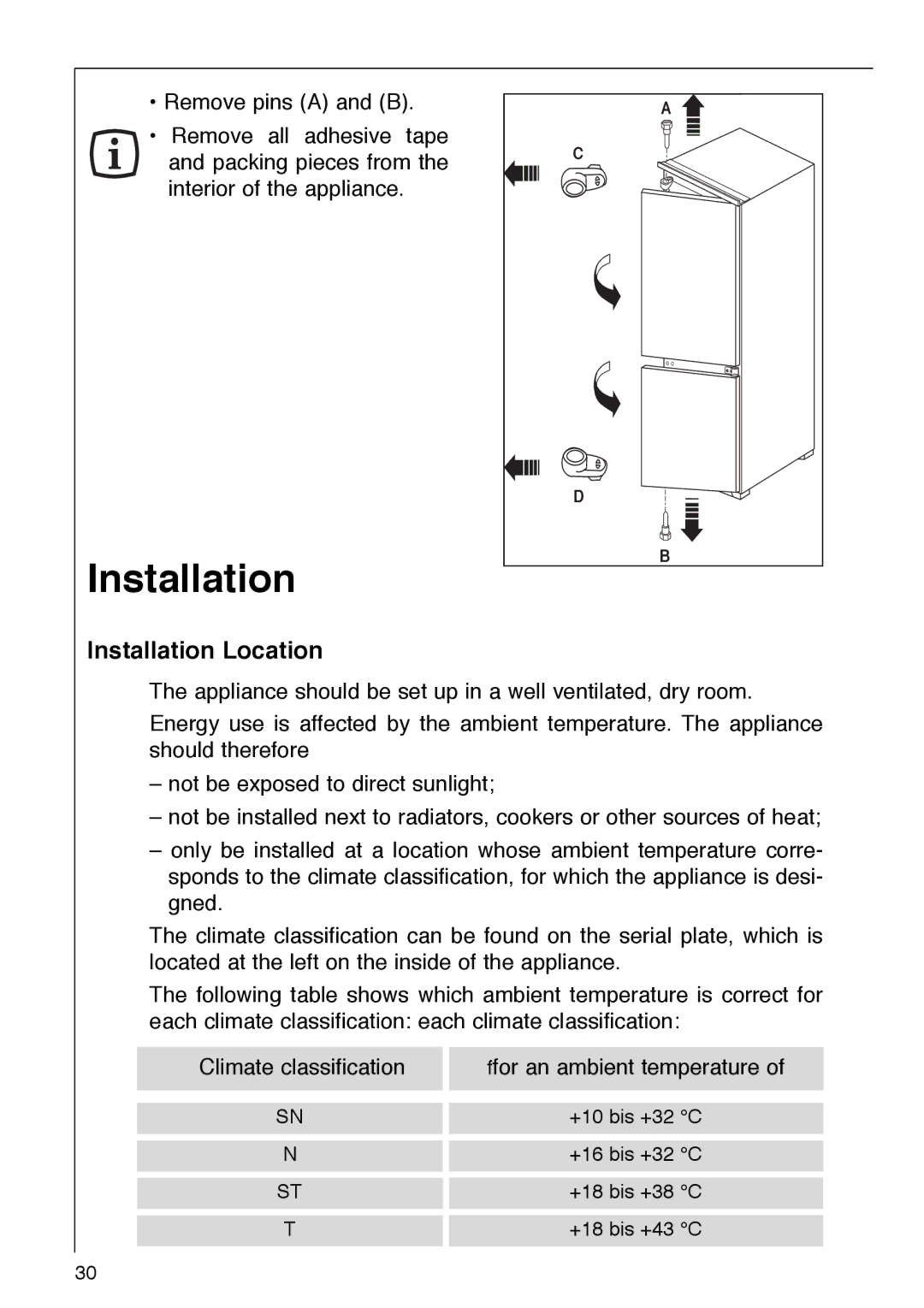 AEG 290-6I installation instructions Installation Location 