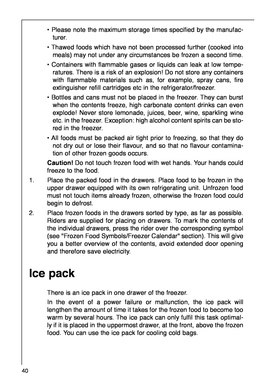 AEG 290-6I installation instructions Ice pack 