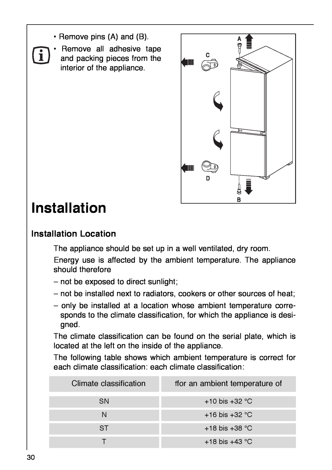 AEG 290-6I installation instructions Installation Location 