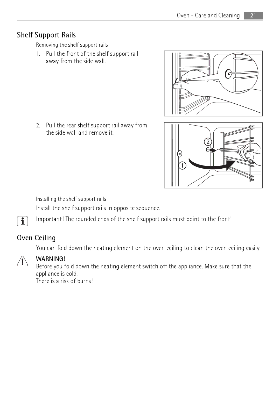 AEG 30006FF user manual Shelf Support Rails, Oven Ceiling 