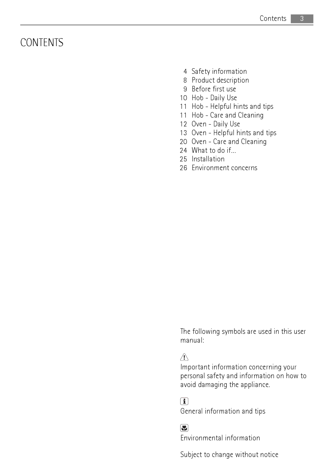 AEG 30006FF user manual Contents 