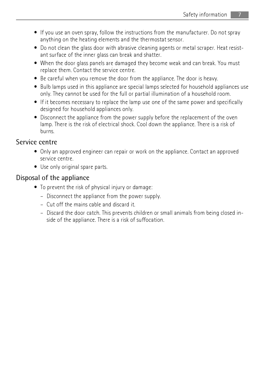 AEG 30006FF user manual Service centre, Disposal of the appliance 