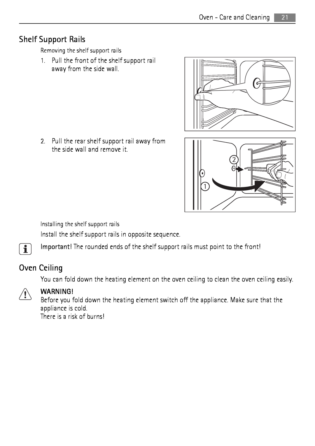 AEG 30006FF user manual Shelf Support Rails, Oven Ceiling 