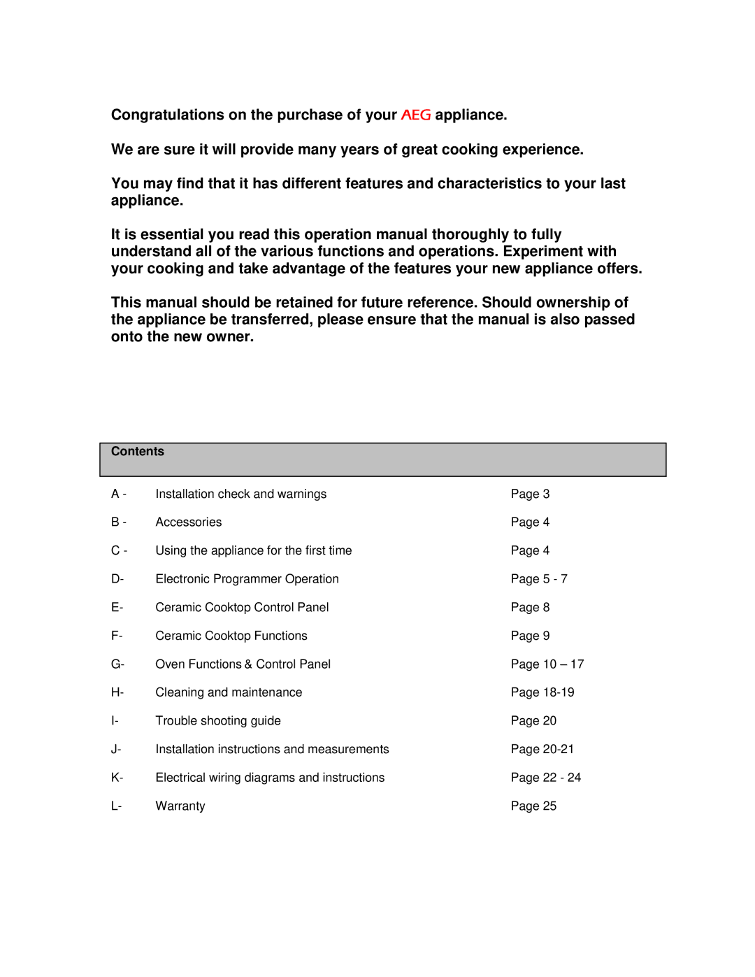 AEG 3007VNM-M manual Contents 