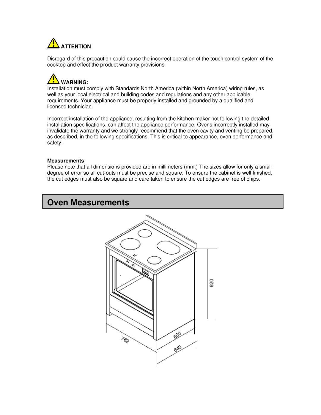 AEG 3007VNM-M manual Oven Measurements 