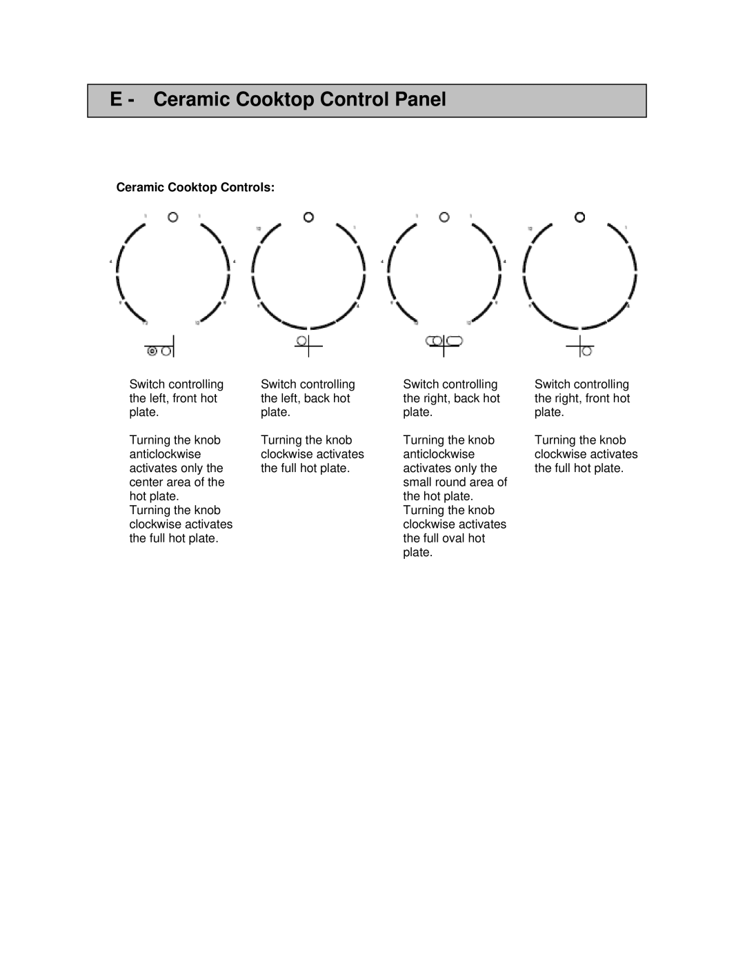 AEG 3007VNM-M manual Ceramic Cooktop Control Panel, Ceramic Cooktop Controls 