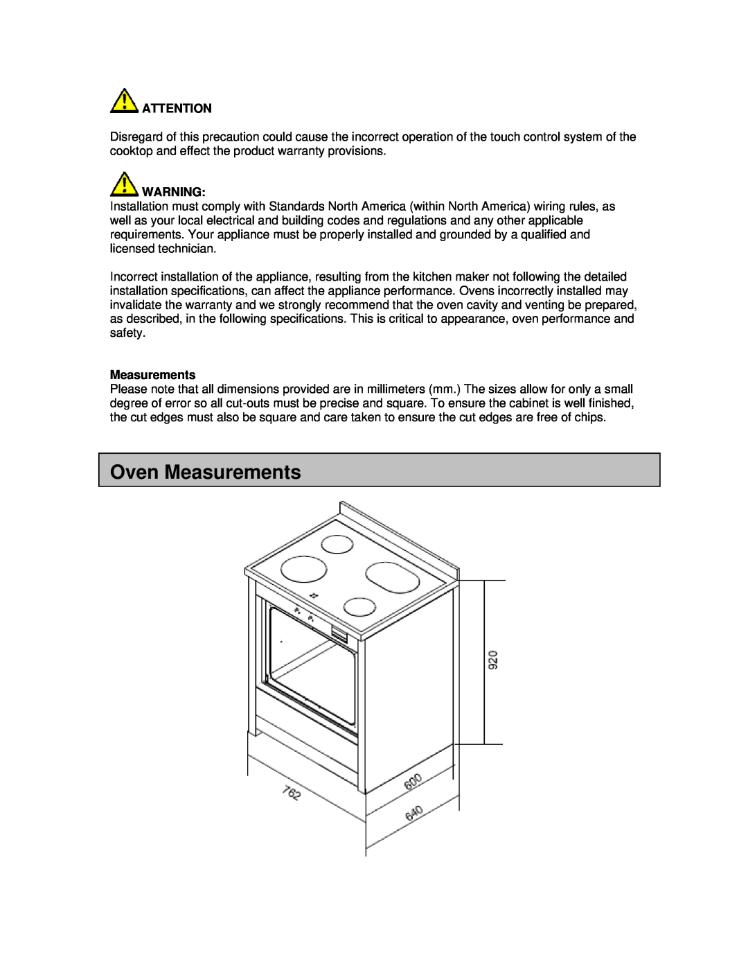 AEG 3007VNM-M manual Oven Measurements 