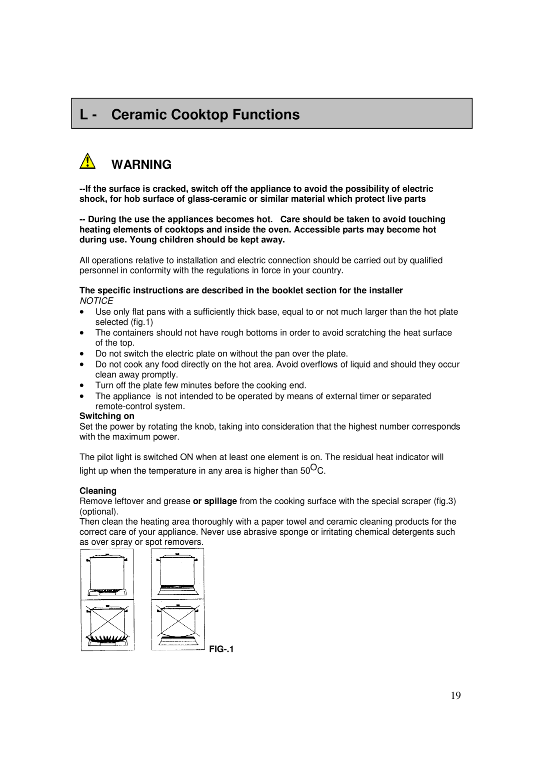 AEG 3009VNM-M, 3009VNMM user manual Ceramic Cooktop Functions, Switching on, Cleaning, FIG-.1 